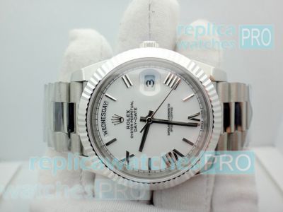 Copy Rolex President Day-Date White Dial Stainless Steel Watch 40mm